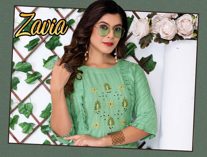 Beauty Queen Zavia Fancy Wear Rayon Designer Kurti Collection